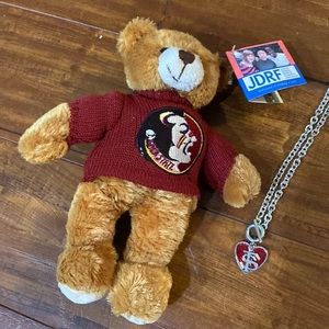 Florida State Seminoles Teddy Bear w FSU Logo Necklace Fan Gift Plush